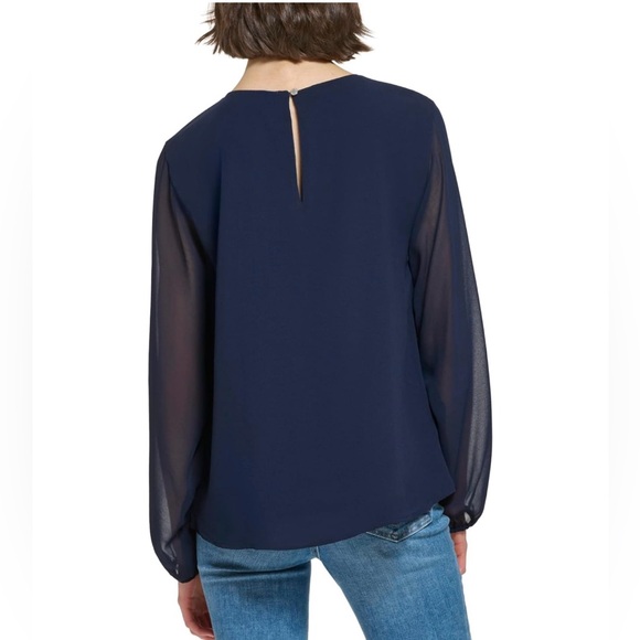 New Calvin Klein Poly Chiffon Longsleeve
Shirred Front Blouse - Picture 2 of 6